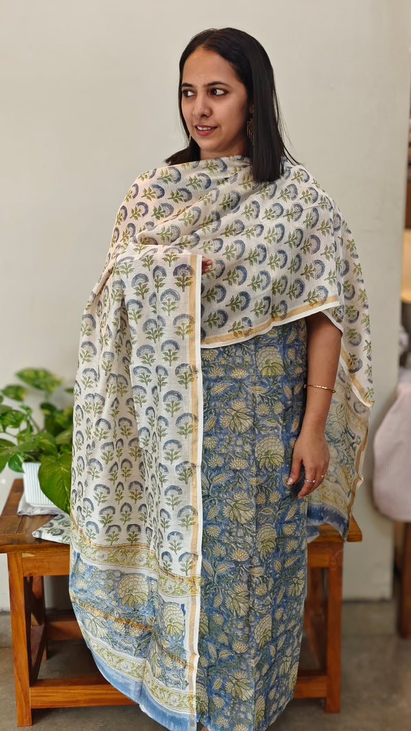Light Blue and white shade chanderi suit