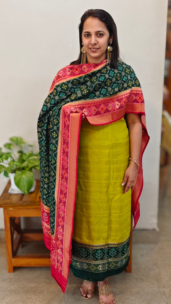 Lime Green and Dark Green Banarasi Suit