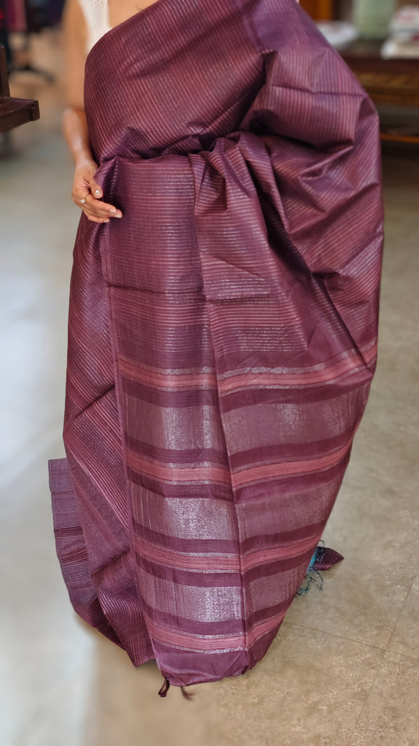 TX4DF Wine Maroon Tussar silk saree