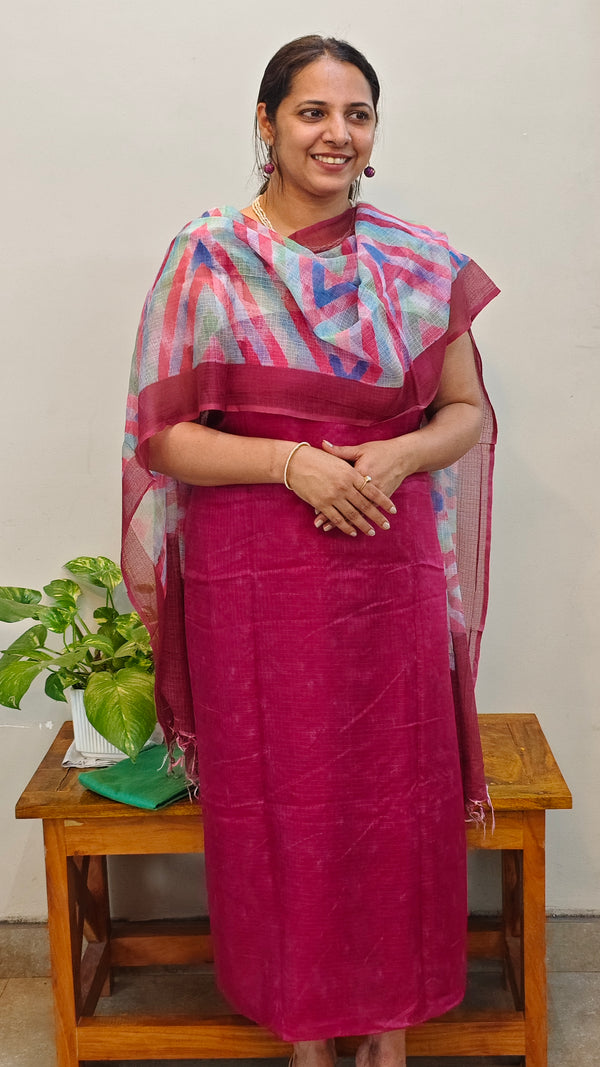 Pink printed silky kota suit