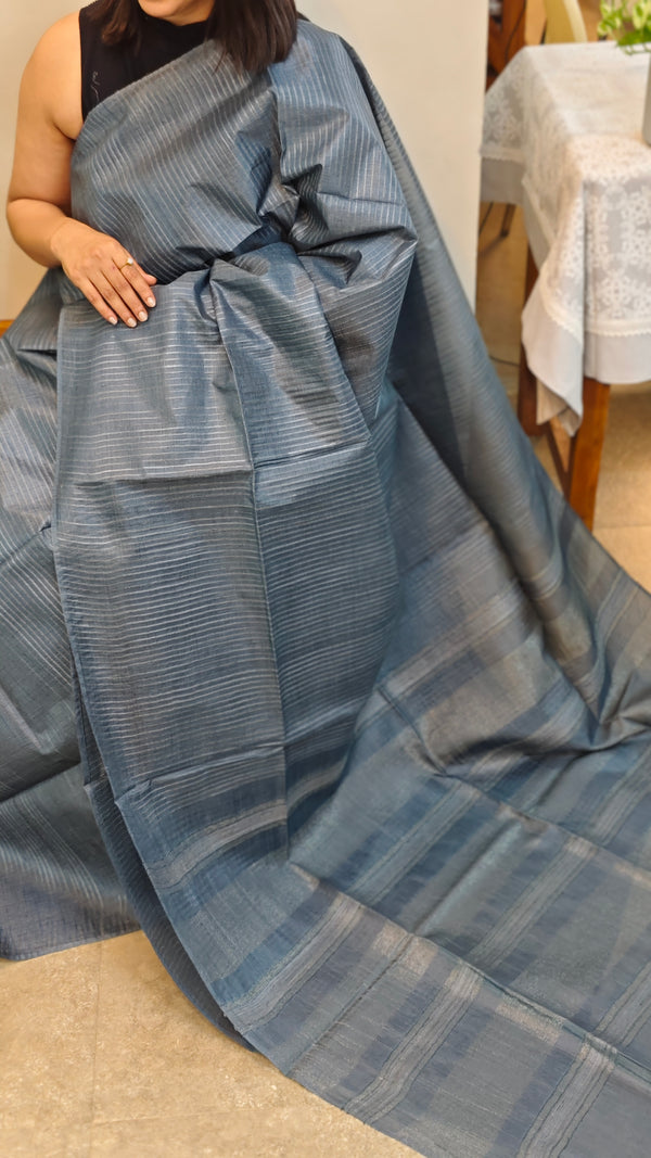TX5M Aegean blue Tussar silk saree
