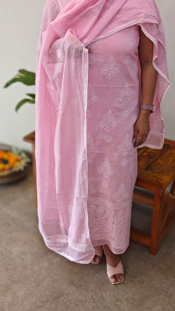 CW3DF Light Pink Chikankari Net Kota 2 Piece Suit