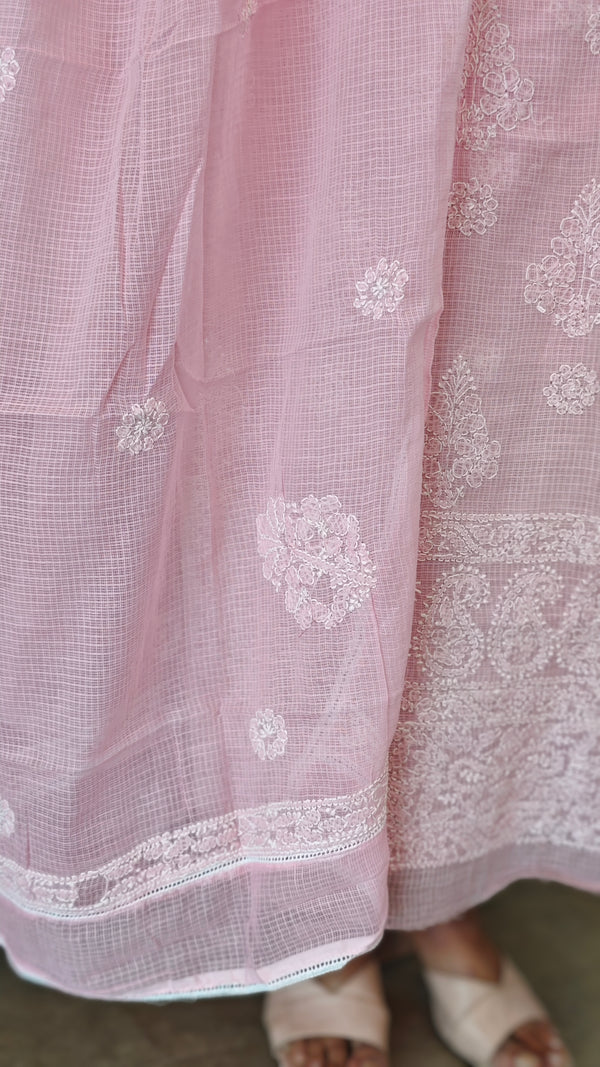 CW3DF Light Pink Chikankari Net Kota 2 Piece Suit