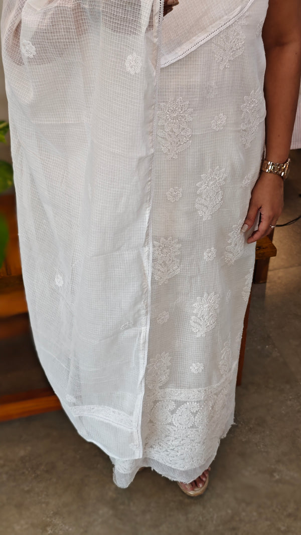CW3D white Chikankari Net Kota 2 Piece suit