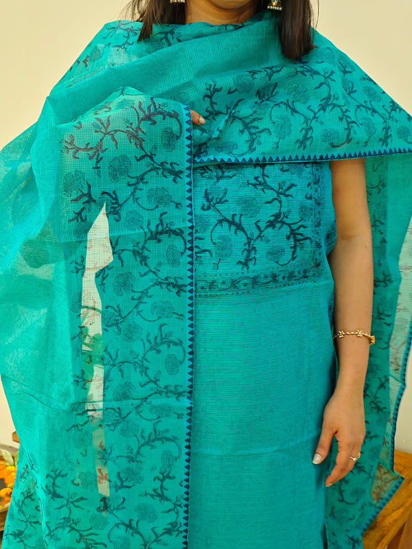 Peacock Blue Net Kota suit