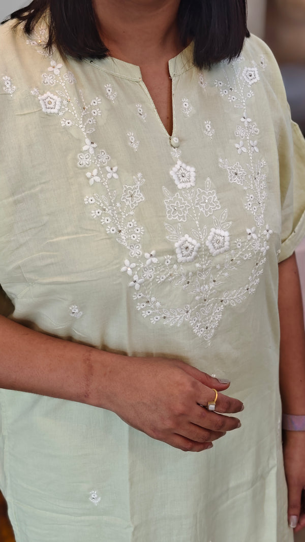 Pastel green kaftan sleeve kurthi set