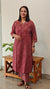 Maroon printed cotton V neck kurti set