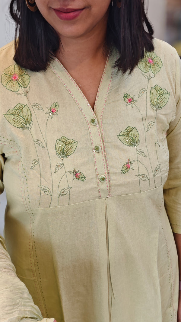 Light green cotton embroidered set