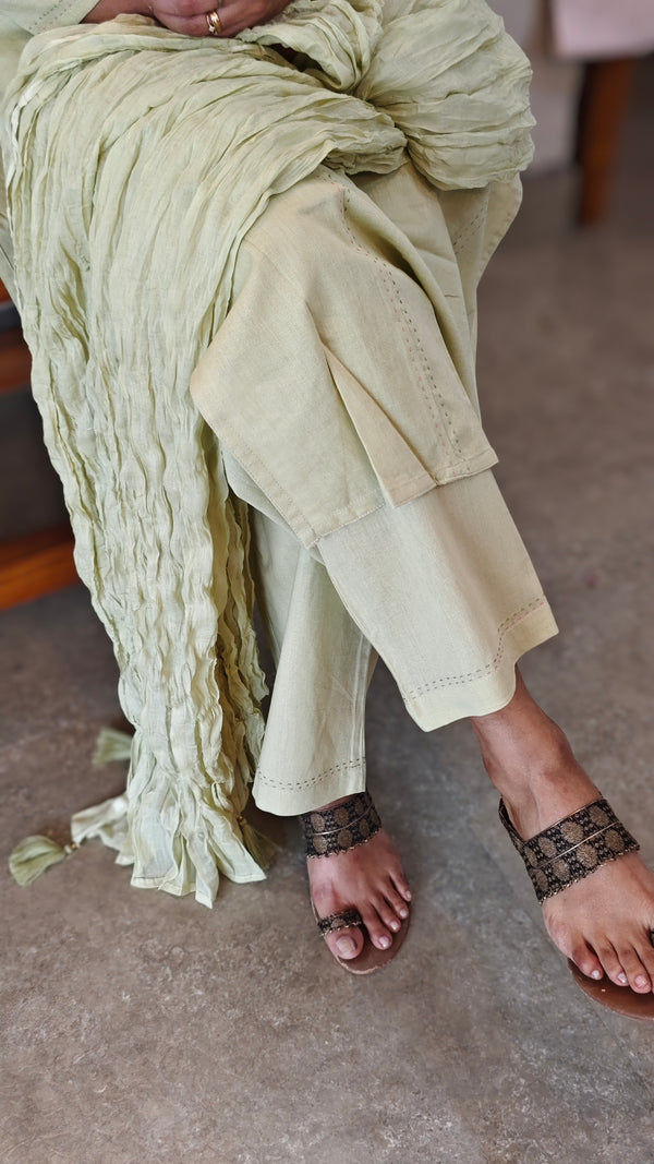 Light green cotton embroidered set