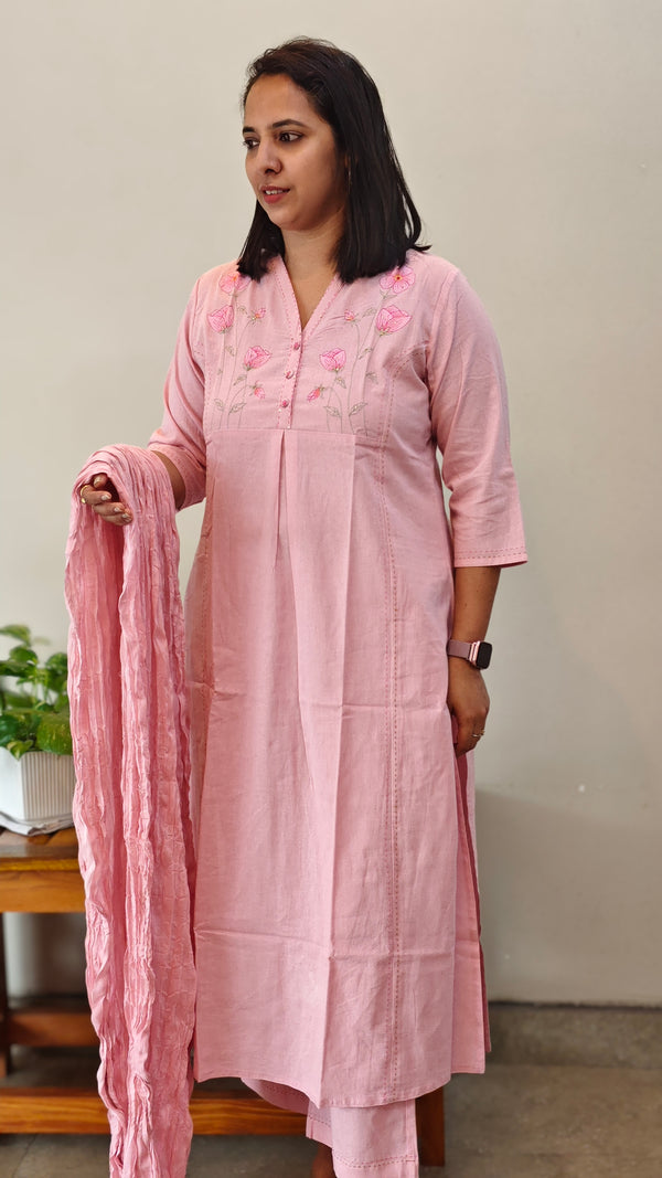 Pink Embroidered kurti set