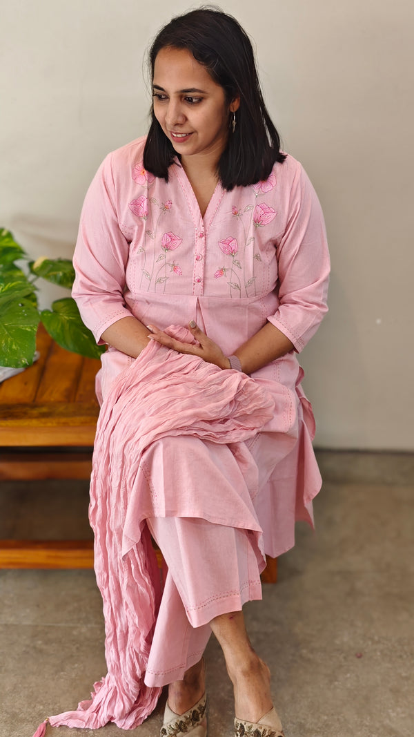 Pink Embroidered kurti set