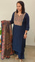 Blue cotton kurti set printed yoke