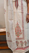 Off white cotton suit with maroon block prints