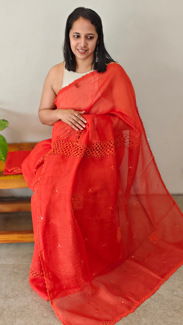 GT08 - Burnt orange crochet kota saree