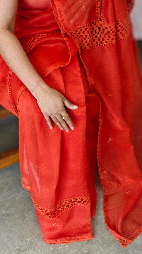 GT08 - Burnt orange crochet kota saree