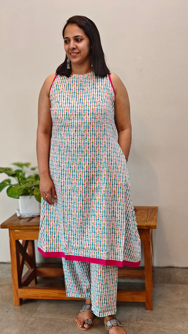 Sleeveless cotton A-Line coord set