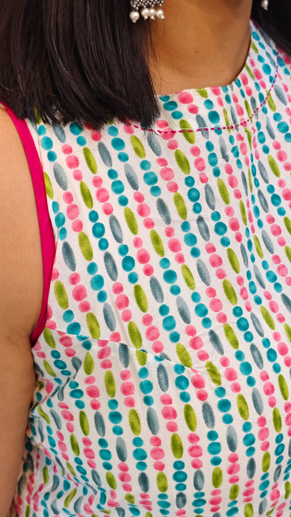 Sleeveless cotton A-Line coord set