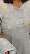 Powder blue embroidered cotton kurti set