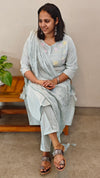 Powder blue embroidered cotton kurti set