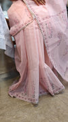 Light pink block printed net kota saree