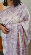 GR78 - Off white and lavender shibori printed tussar silk saree