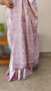 GR78 - Off white and lavender shibori printed tussar silk saree