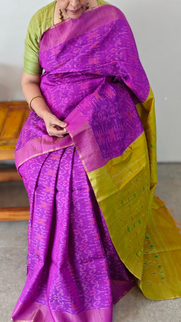 TRH23 Bright Purple and Green Raw silk saree