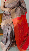 TRH23 Taupe and Red Raw silk Saree
