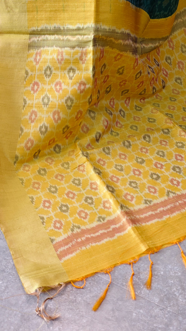 TRH23 Bottle Green and Mustard Raw silk saree