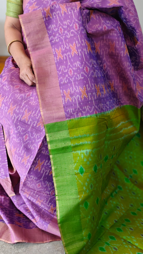 TRH23 Light Purple and Green Raw Silk Saree