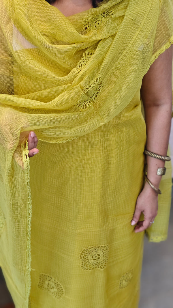 Lime green crochet net kota suit