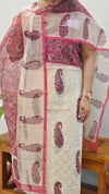 Off white and maroon block printed tepchi kota suit