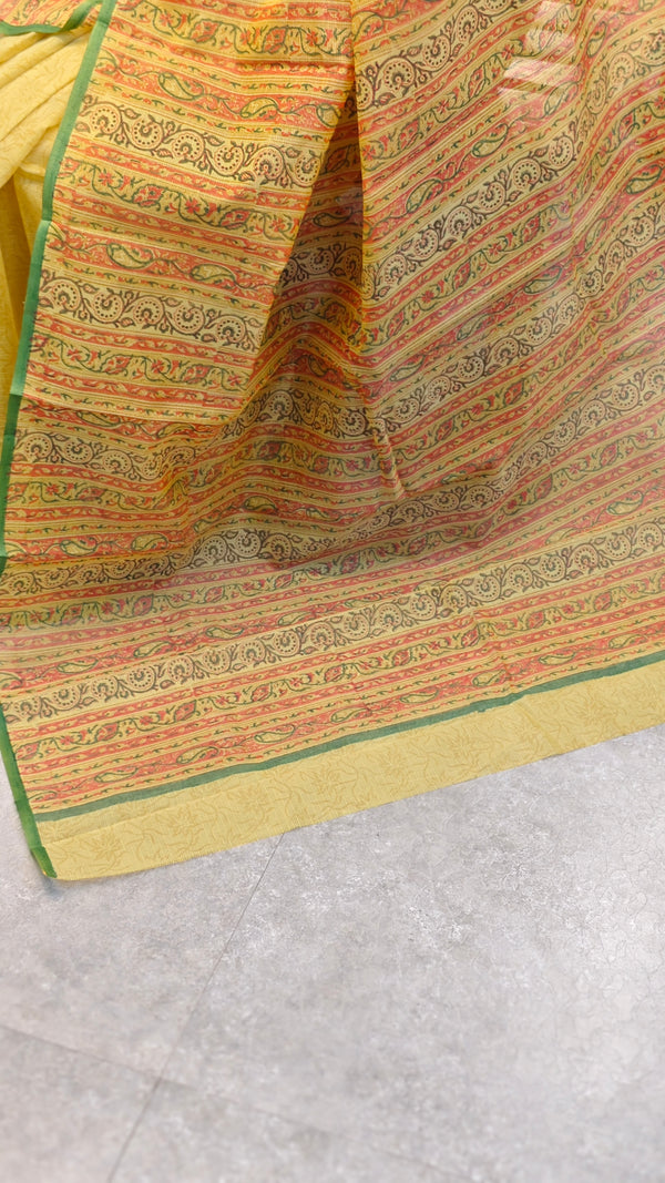 Mustard and green net kota saree