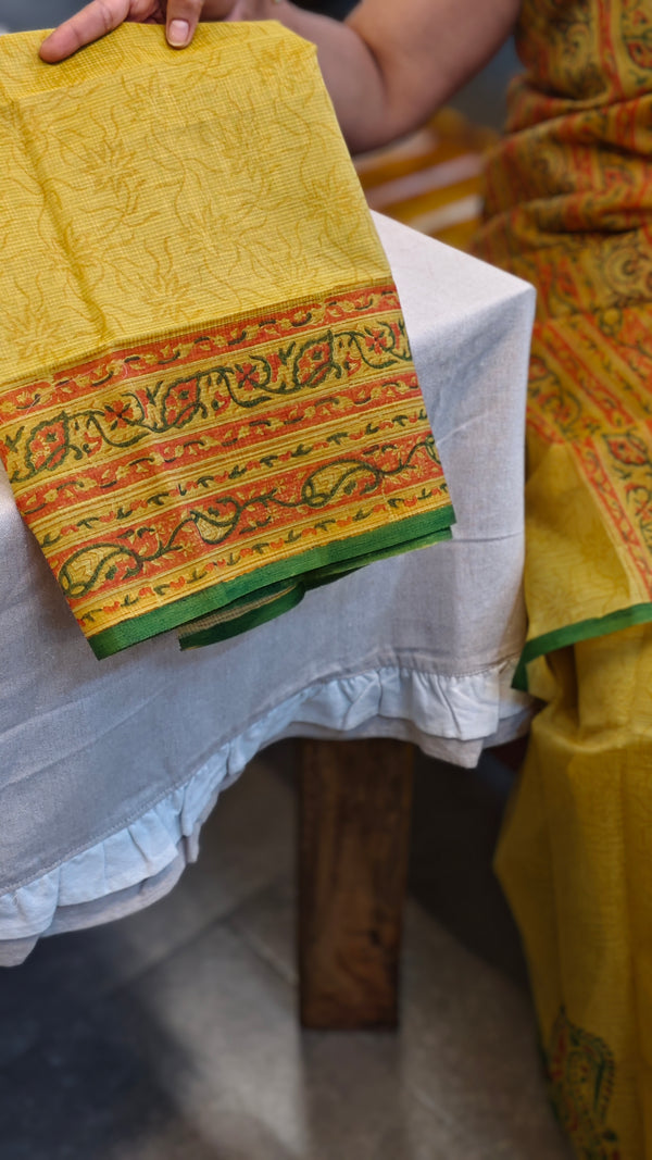 Mustard and green net kota saree