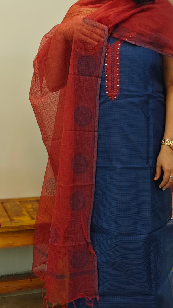 Blue and Red Net Kota suit