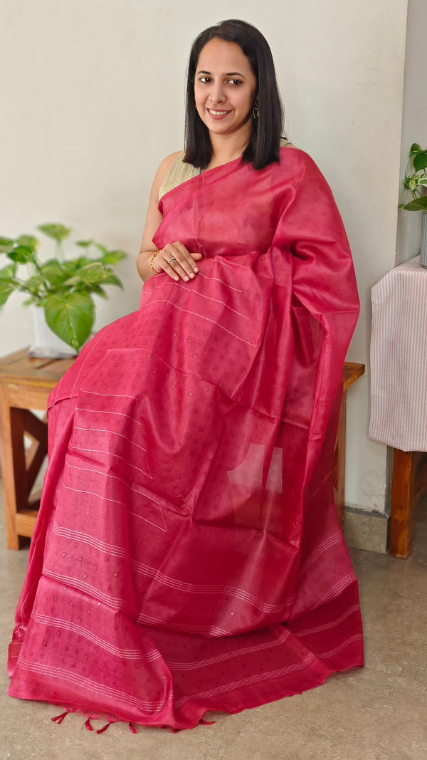 W189 - Dark Pink Tussar silk saree