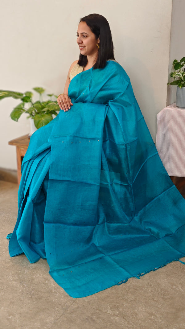 W189 - Cyan blue tussar silk saree