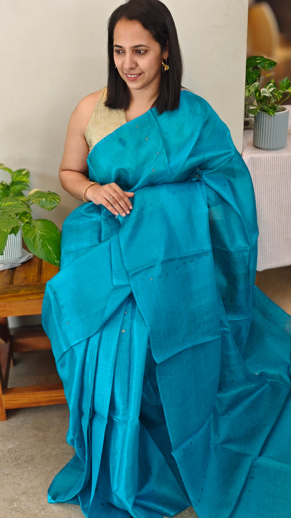 W189 - Cyan blue tussar silk saree