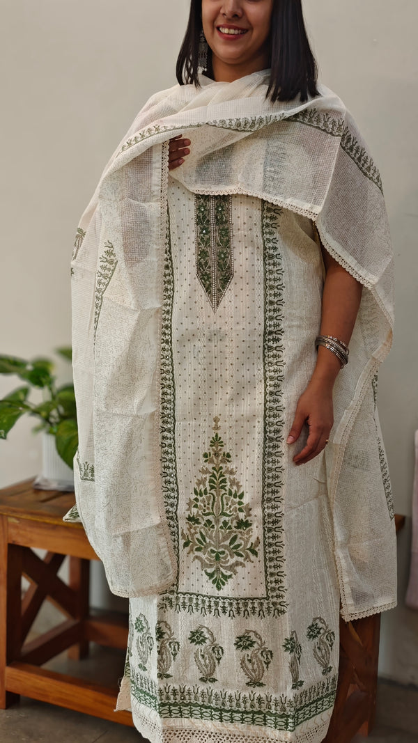 Off white and green cotton suit