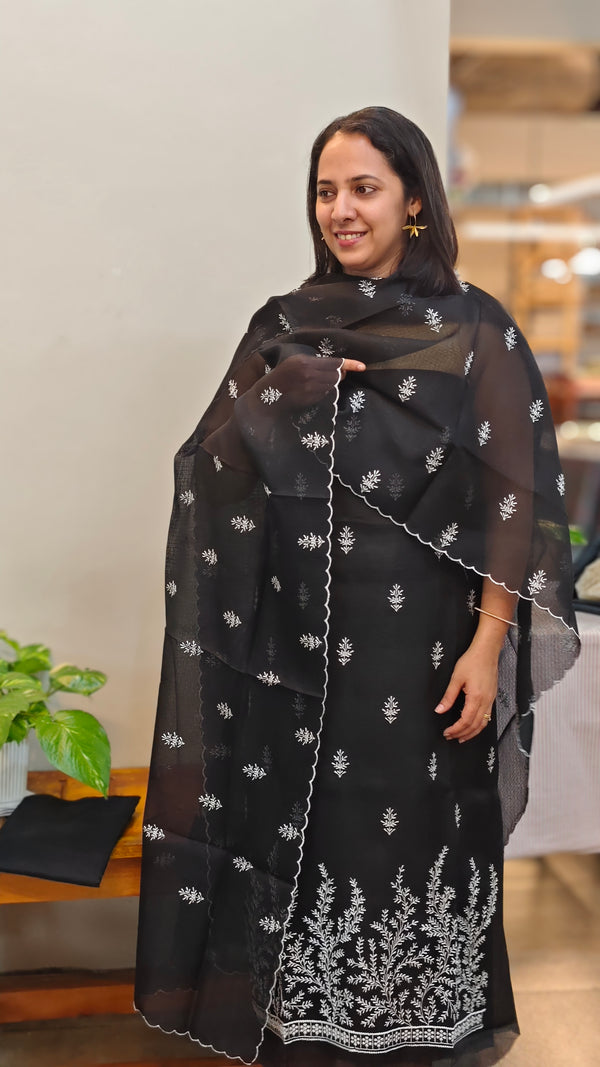Black embroiderd net kota suit