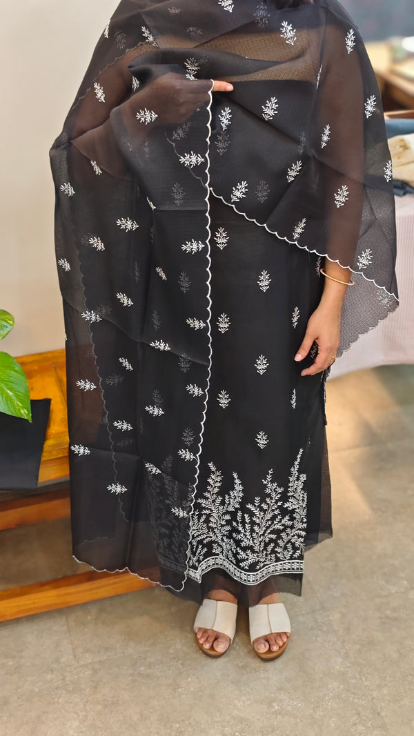 Black embroiderd net kota suit