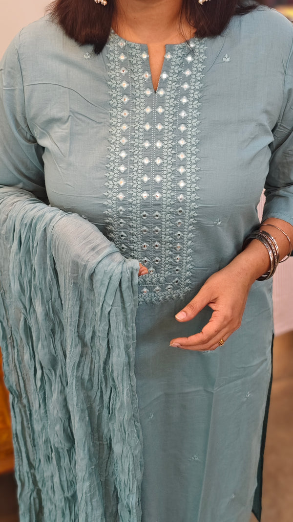 Teal blue cotton kurti set