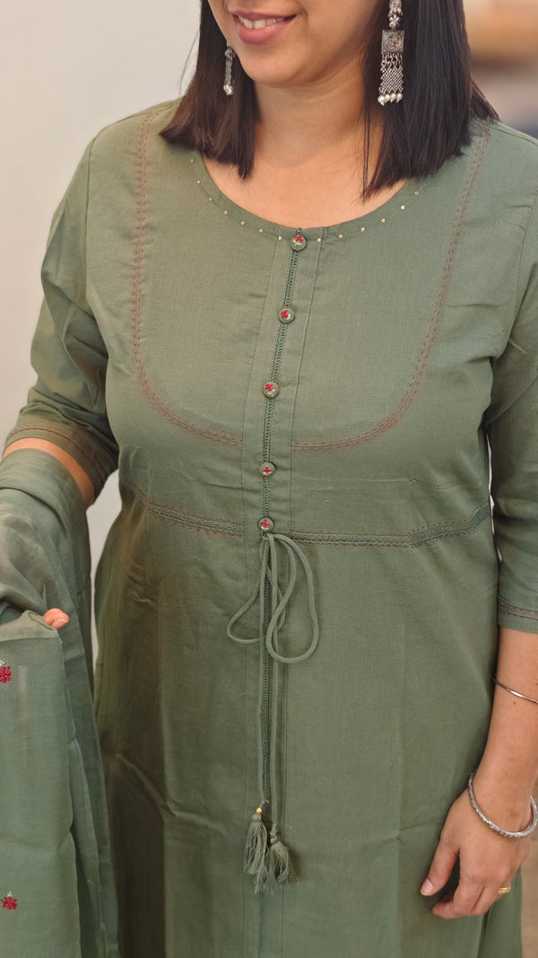 Moss green cotton kurti set