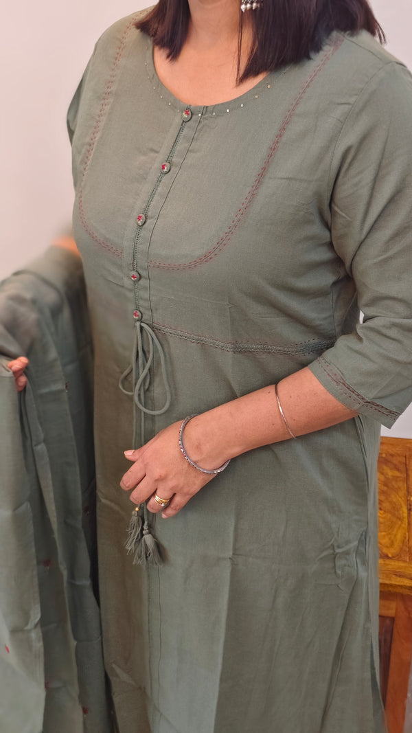 Moss green cotton kurti set