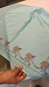 Powder blue moonga tussar saree with cross stitch embroidery