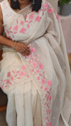 Off white net kota saree with embroidery