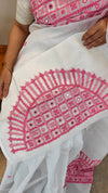 AS32 - White net kota saree with kutch work and mirror work