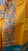 713HH - Golden yellow and green raw silk with ikat borders