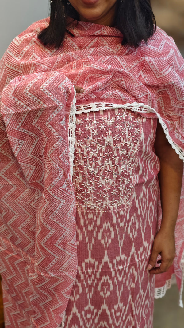 Dark Peach Double Ikat salwar suit