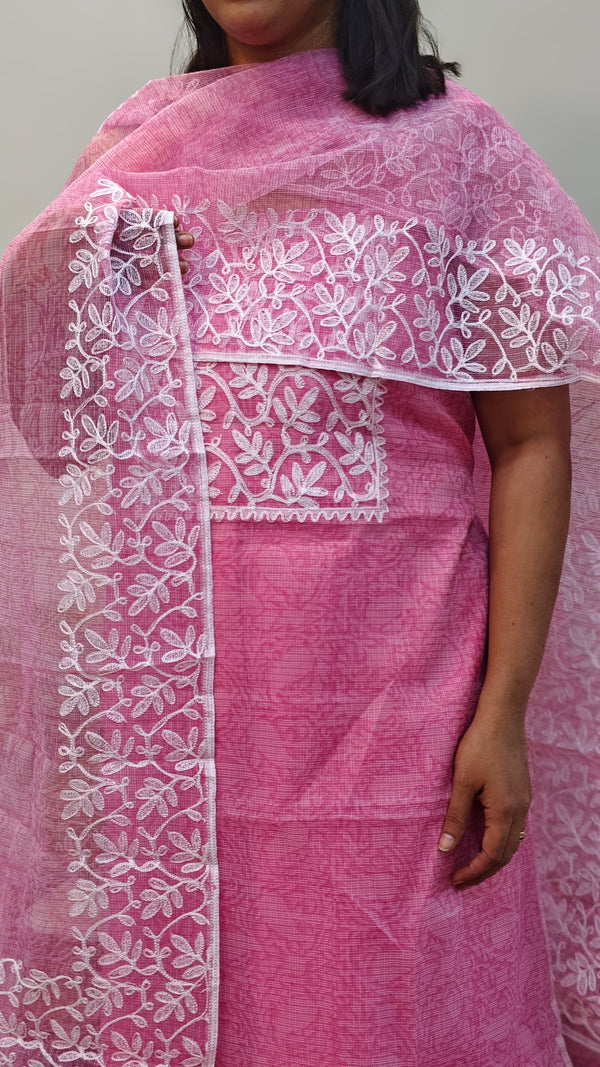 Pink and white net kota suit